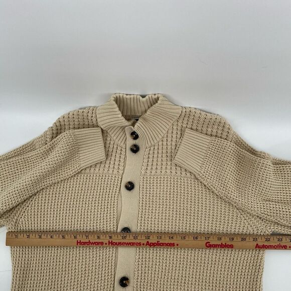 Club Room Chunky Waffle Cardigan Sweater Mens Large Grandpa Dad Cotton Beige Tan - Picture 5 of 10
